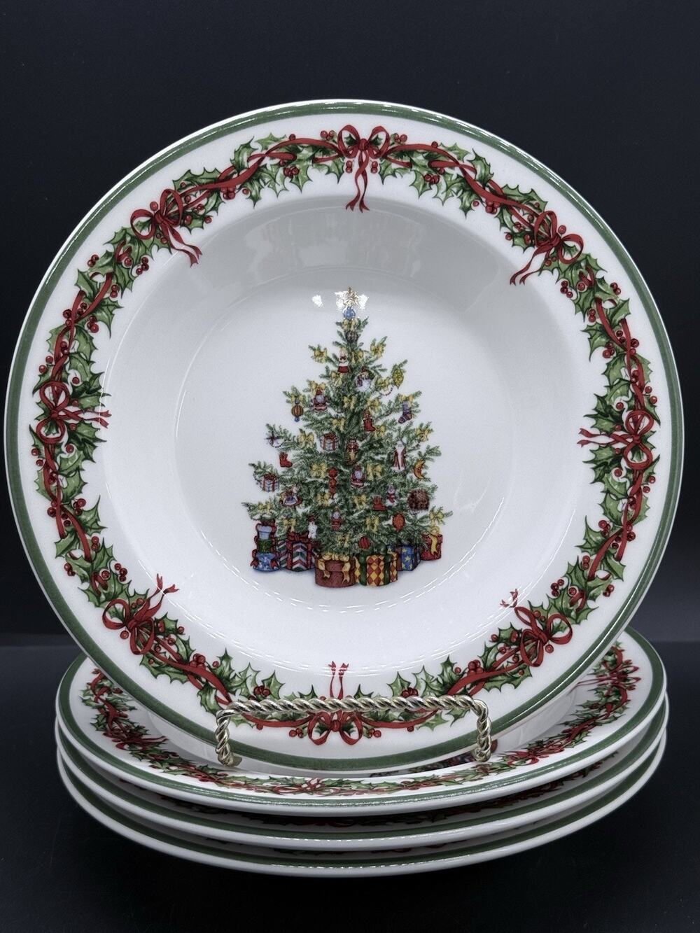 (4) Christopher Radko Traditions "Holiday Celebrations" 9" Rimmed Soup Bowls